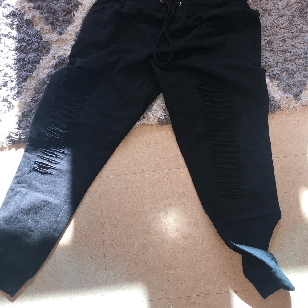 black distressed joggers